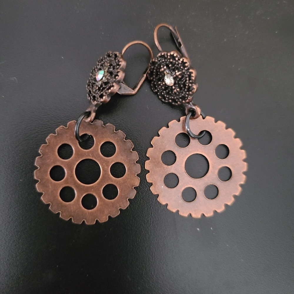 Copper gear earrings